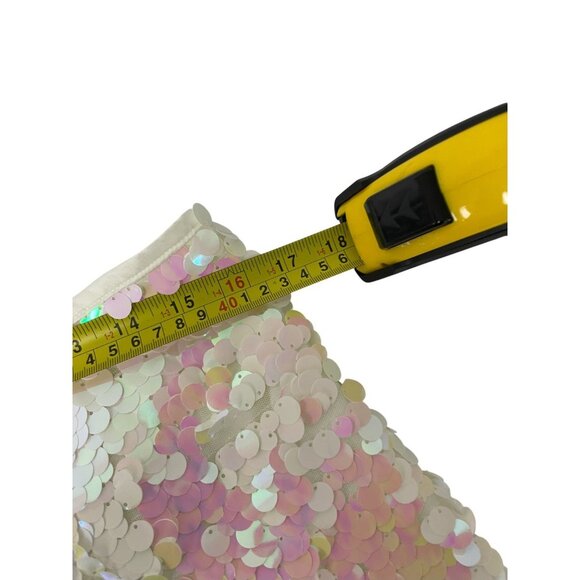 Zara Womens Mini Sequin Skirt Large L Ivory Pink Party Whimsical 3920/125 NWOT - Picture 11 of 13